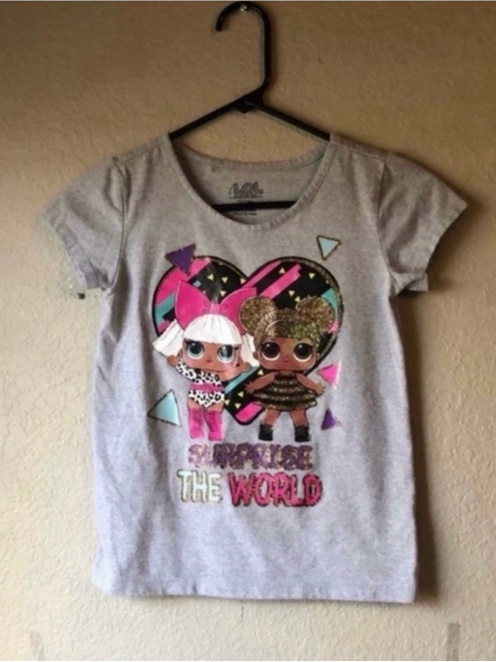 LOL Surprise Shirt Girls Gray Graphic Tee Shirt Short Sleeve Casual Top Sz 12